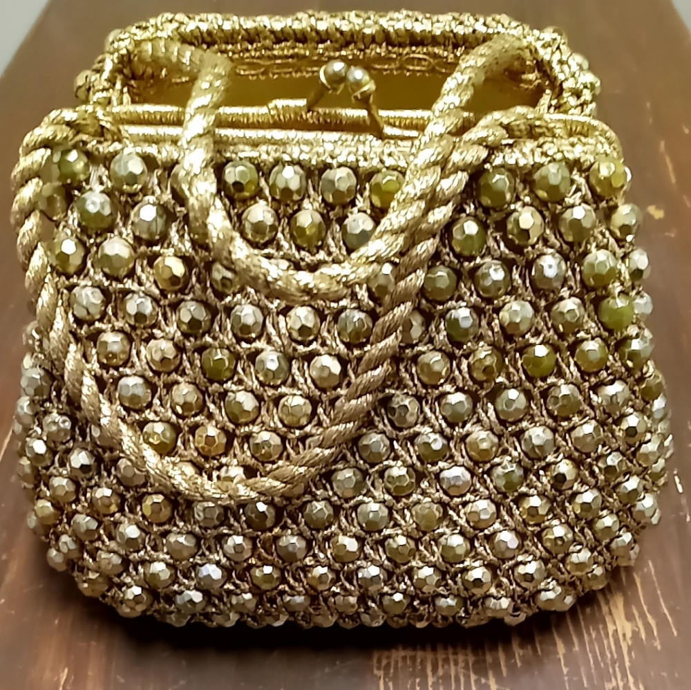Vintage Barbara Lee Gold beaded purse Made in Italy 1960s
